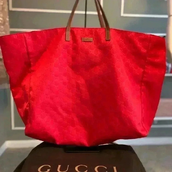 GUCCI GG pattern Large tote Duffle Bag Tote Bag Nylon Red - Picture 5 of 16